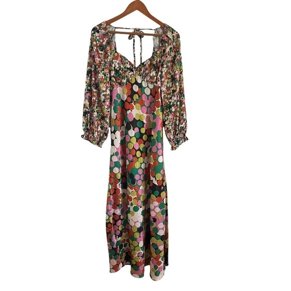 PORRIDGE x ANTHROPOLOGIE *Rare* Puff Sleeve Polka Dot Multicolor Maxi Dress - Picture 3 of 11